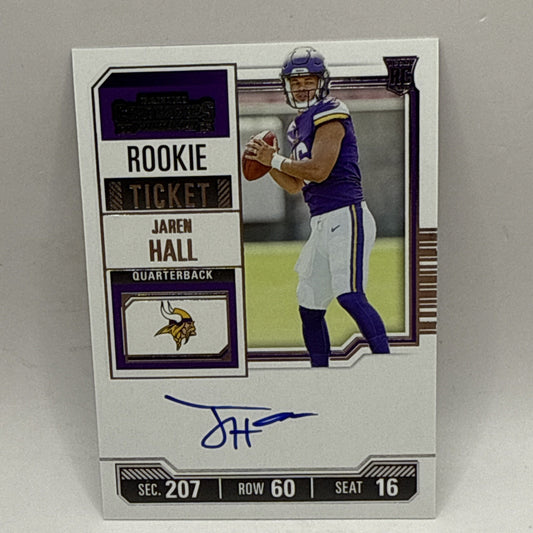 2023 Panini Contenders - Rookie Ticket RPS #116 Jaren Hall NFL Vikings
