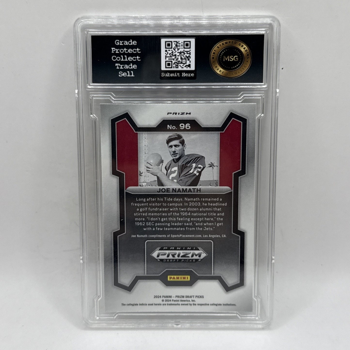 2024 Panini Prizm Draft Picks JOE NAMATH GREEN PRIZM #96 JETS HOF GRADED 9 NFL