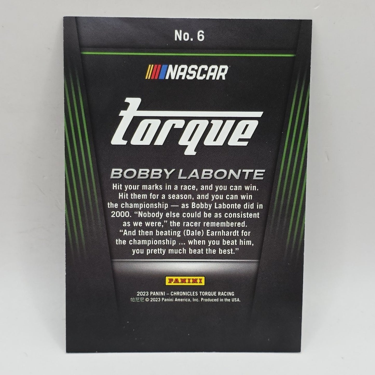 2023 Panini Chronicles - Torque Bobby Labonte #6 Red /99 Nascar Card