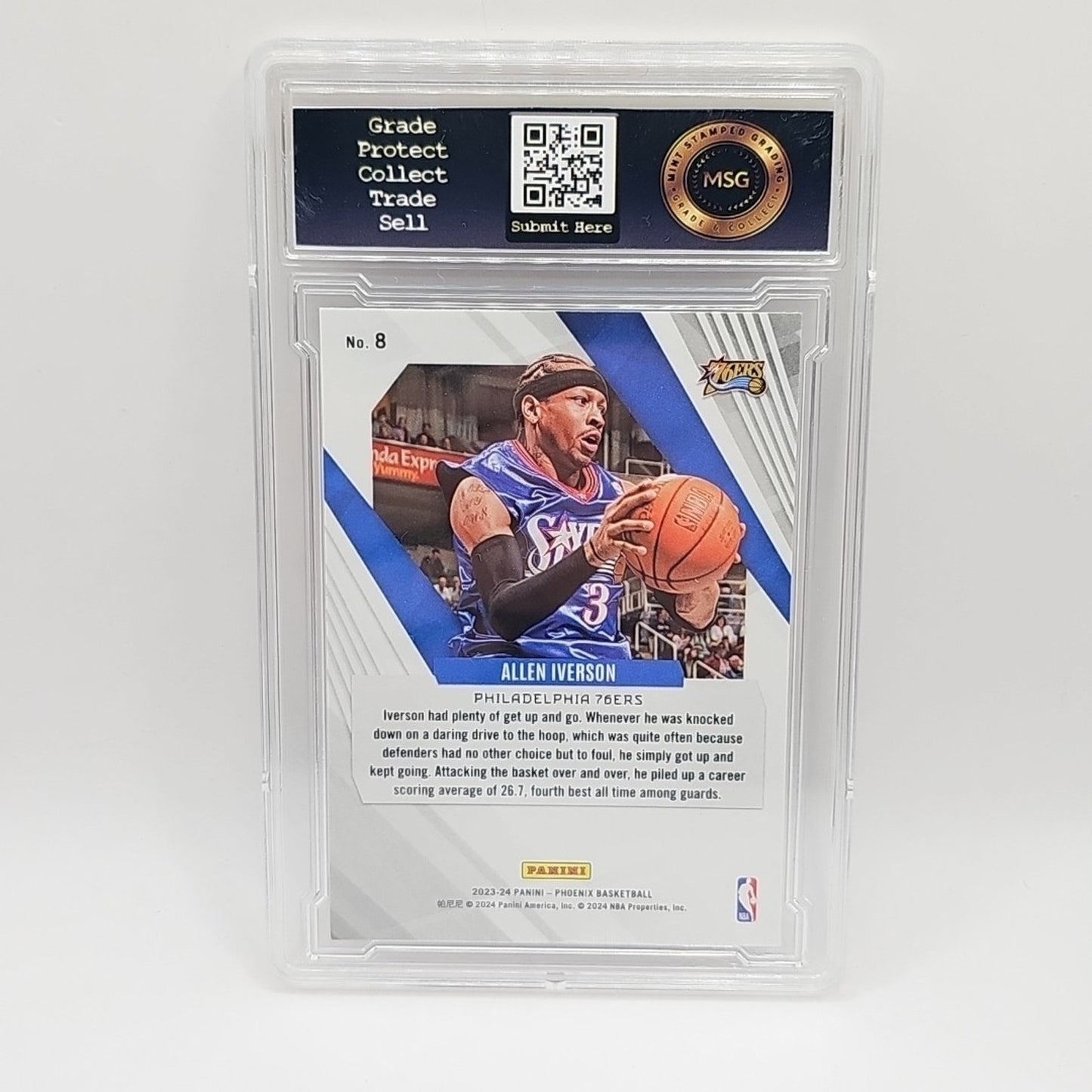 2023-24 PANINI PHOENIX ALLEN IVERSON BLUE CRACKED ICE 76ERS #8 GRADED 10 GEM