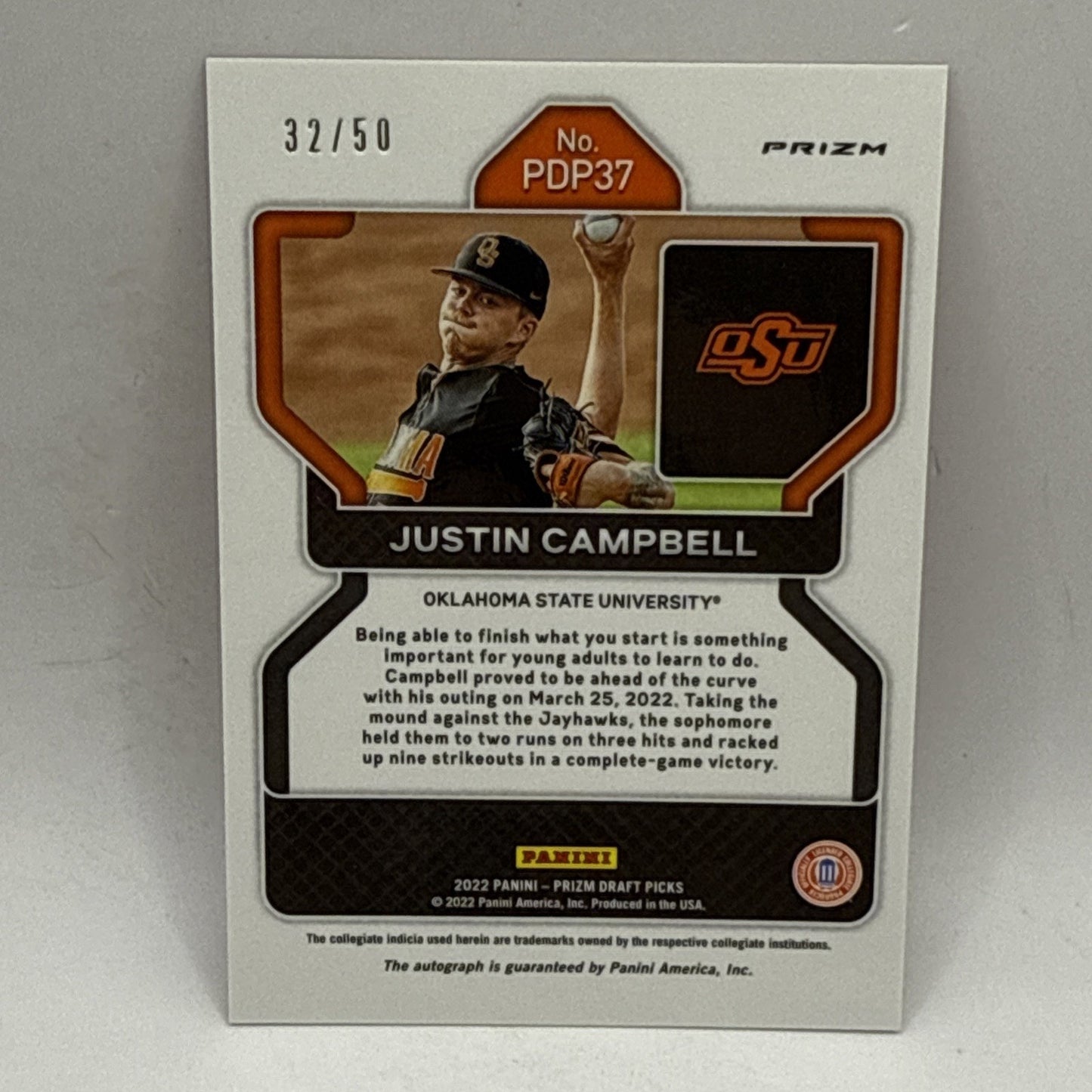 Justin Campbell 2022 Prizm Draft Picks Red Prizm Auto SP /50 MLB Cleveland