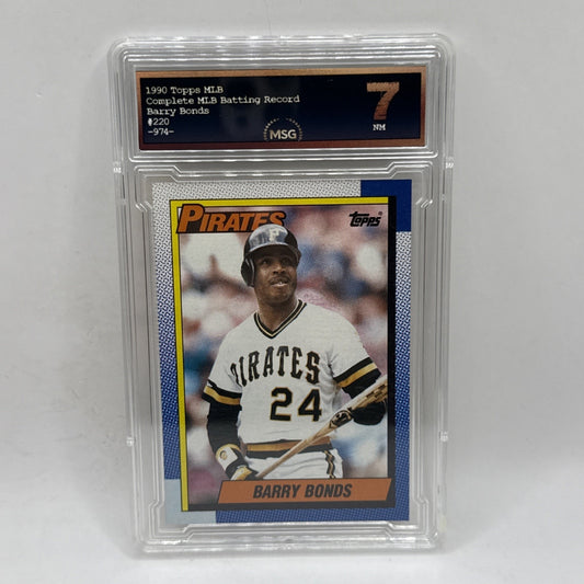 1990 Topps Barry Bonds Baseball Card #220 Pittsburgh Pirates Graded 7 NM Vintage