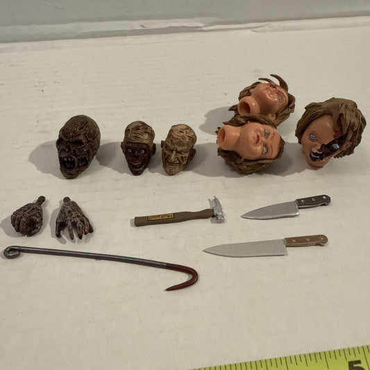 Lot Of Toy Action Figure Freddie & Chuckie Heads, Weapons, Hands, Tools Parts