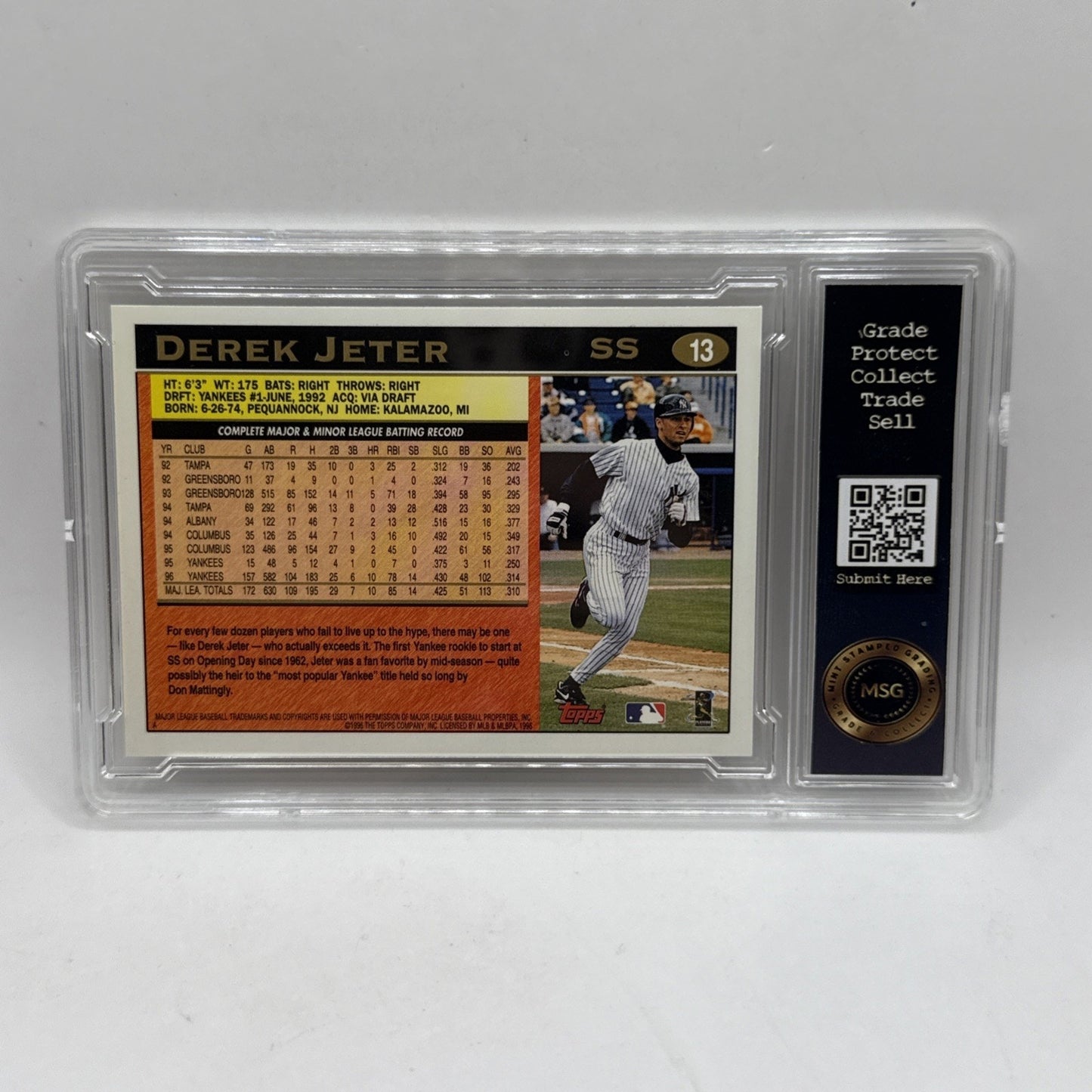 1997 Topps Baseball Card Derek Jeter New York Yankees #13 Graded 8 NM-MT Rookie