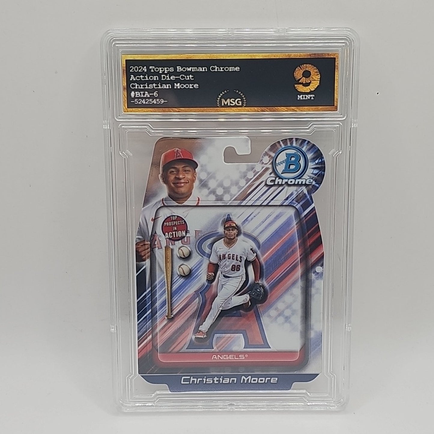 Christian Moore 2024 Bowman Draft Chrome In Action Die-cut Angels Graded 9 MLB