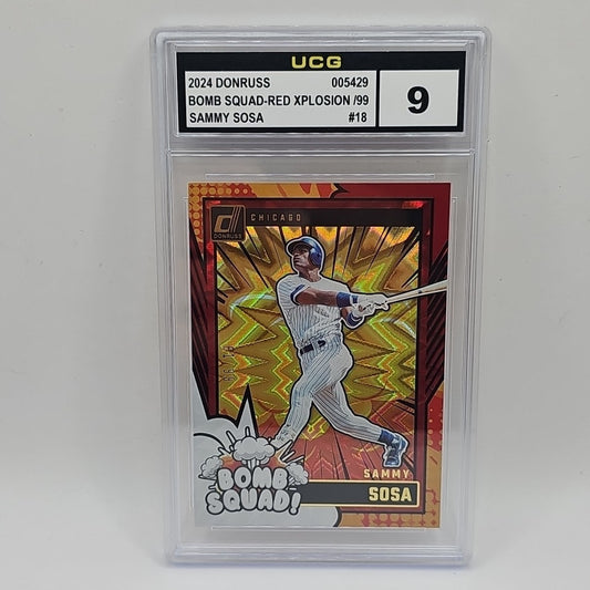 2024 Donruss #18 Sammy Sosa Bomb Squad Red Xplosion SP /99 Graded 9 MLB HOF