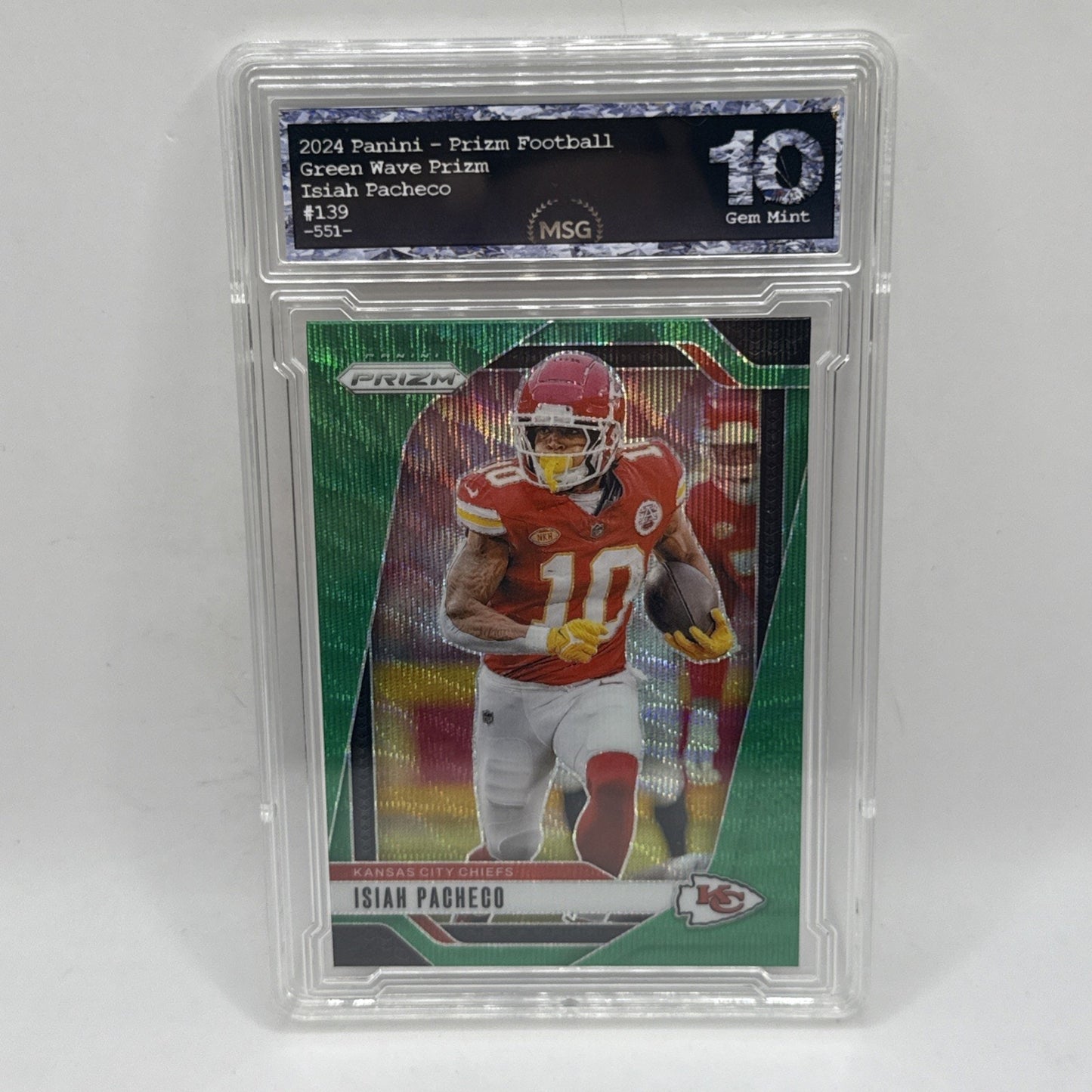 2024 Panini Prizm - Green Wave Prizm #139 Isiah Pacheco NFL Graded 10 Gem Mint