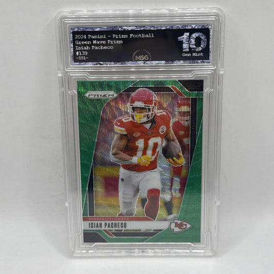 2024 Panini Prizm - Green Wave Prizm #139 Isiah Pacheco NFL Graded 10 Gem Mint
