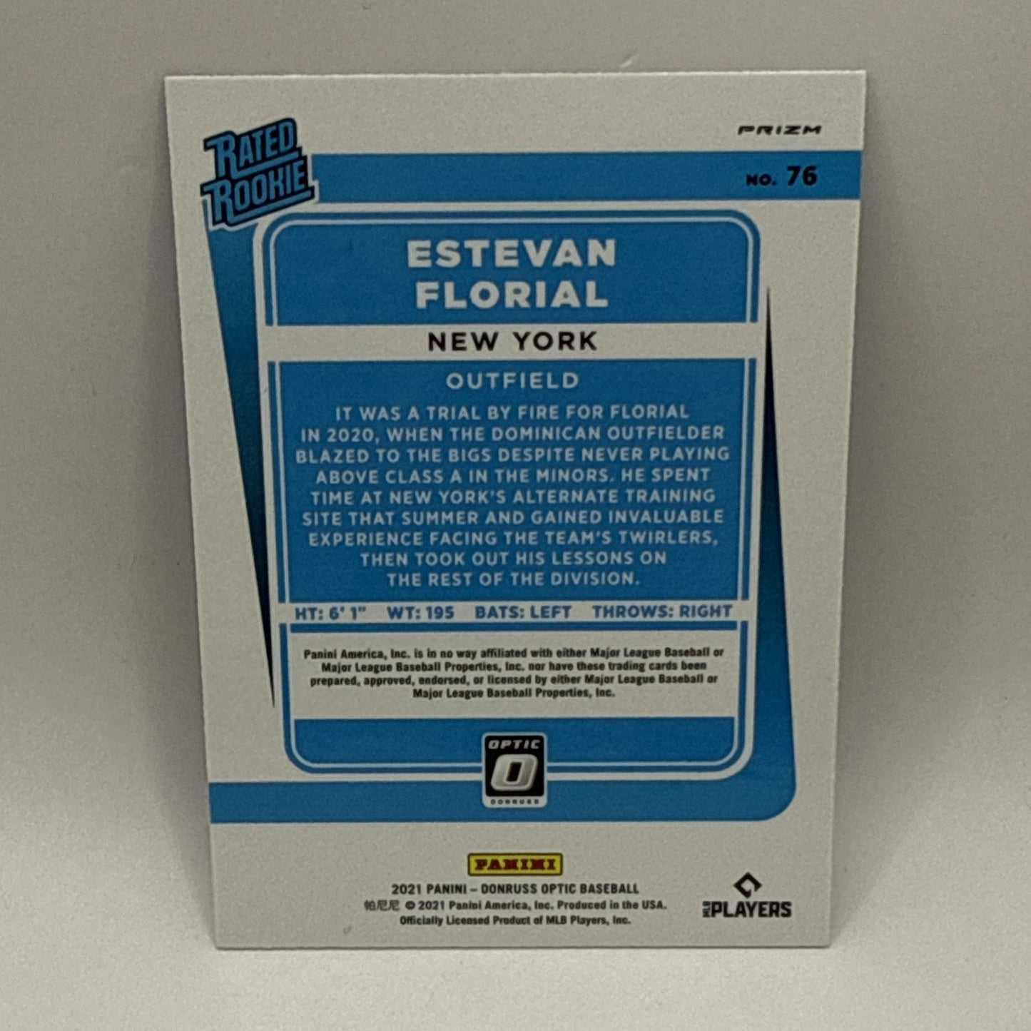 2021 Panini Donruss Optic - Rated Rookie Estevan Florial #76 Carolina Blue Prizm