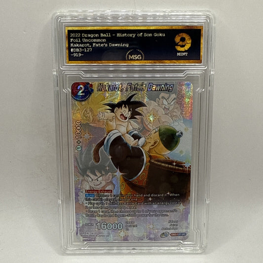 DRAGON BALL SUPER KAKAROT, FATE`S DAWNING #DB3-127 Graded 9 Mint Tcg Collectible