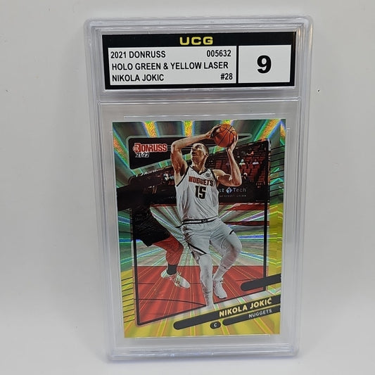 2022 Donruss Nikola Jokic #28 Holo Green and Yellow Laser Denver Nuggets Graded