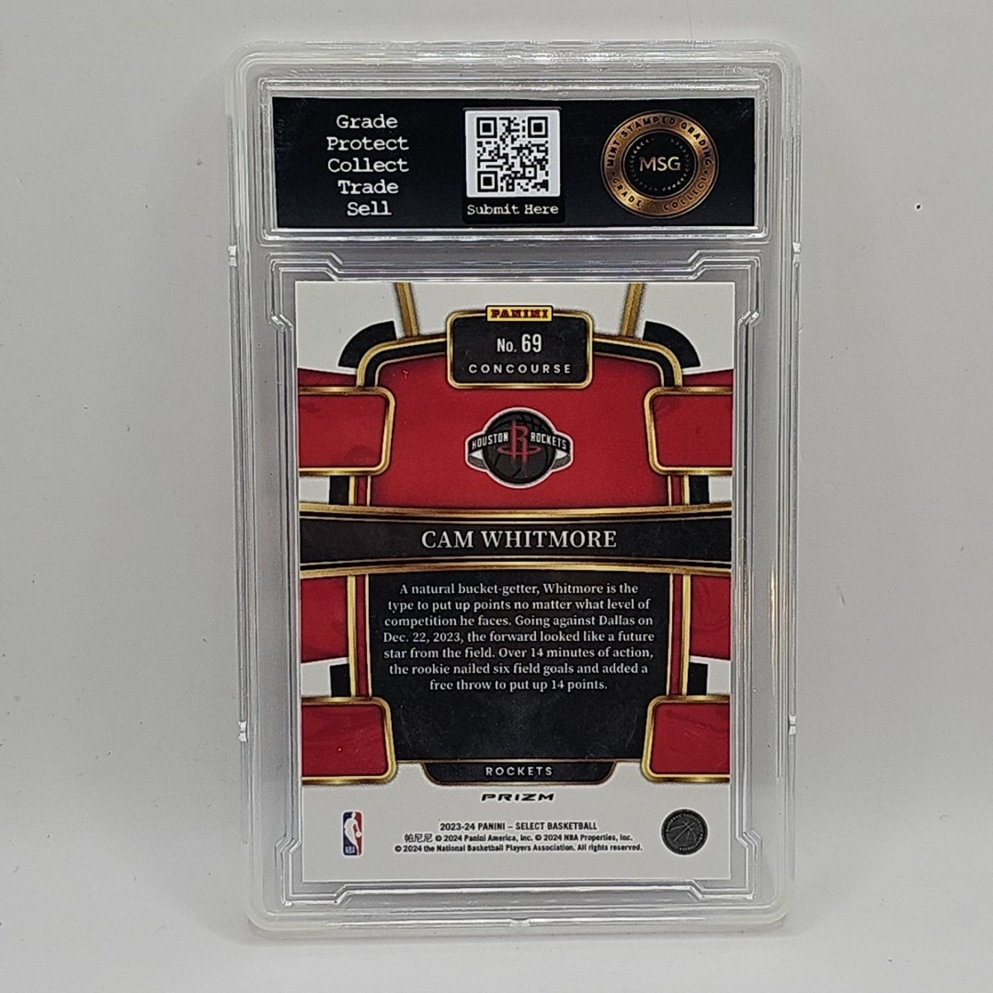 2023 Panini Select #69 Cam Whitmore Rookie Blue Cracked Ice Prizms Rockets NBA