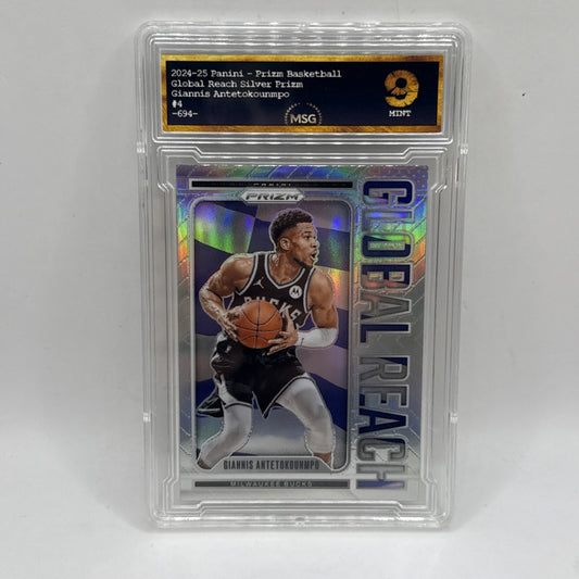 2024-25 Panini Prizm Giannis Antetokounmpo Global Reach Silver Prizm #4 Graded 9