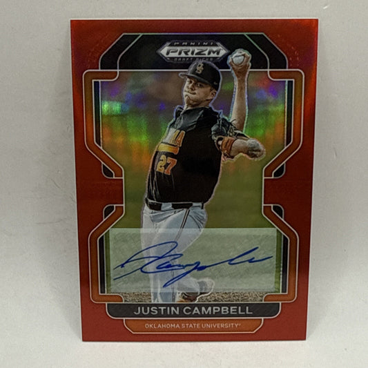Justin Campbell 2022 Prizm Draft Picks Red Prizm Auto SP /50 MLB Cleveland