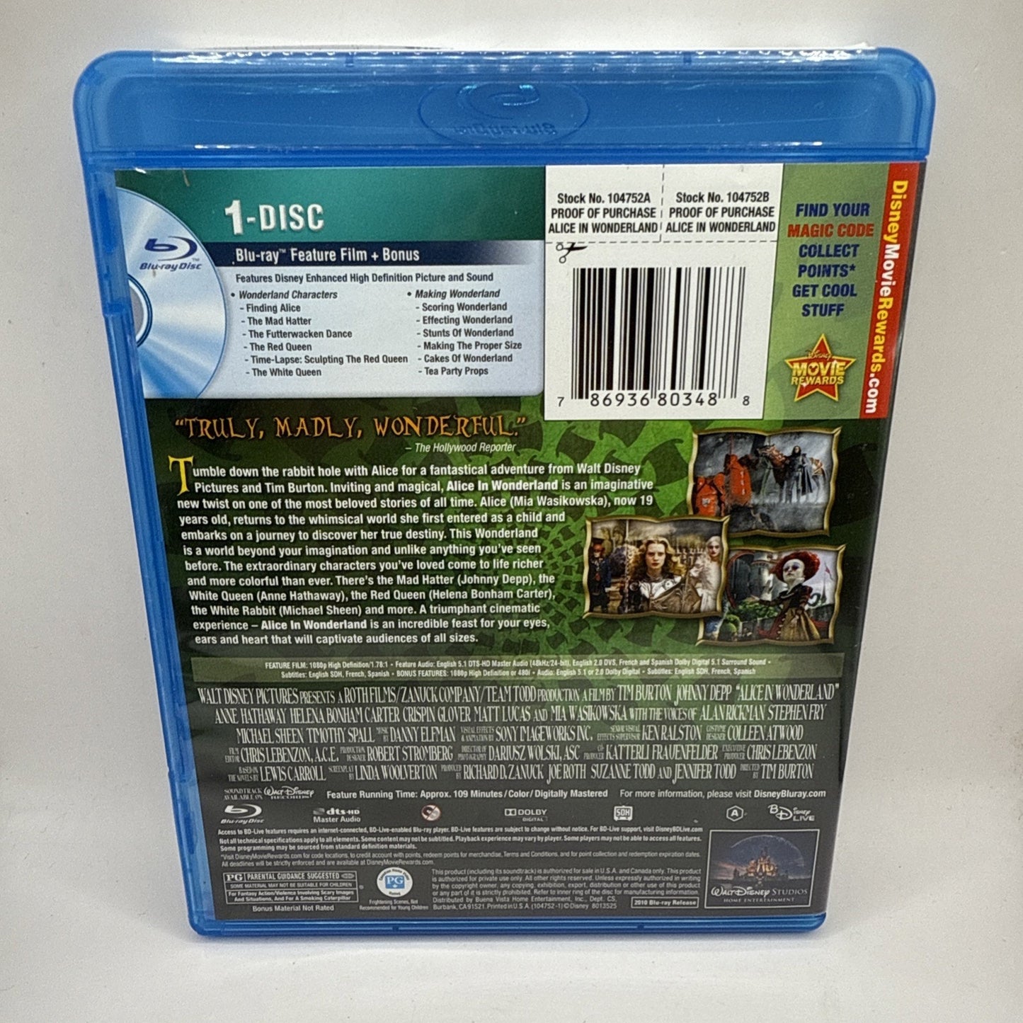 Alice in Wonderland (Blu-ray Disc, 2010) Tim Burton Disney Movie