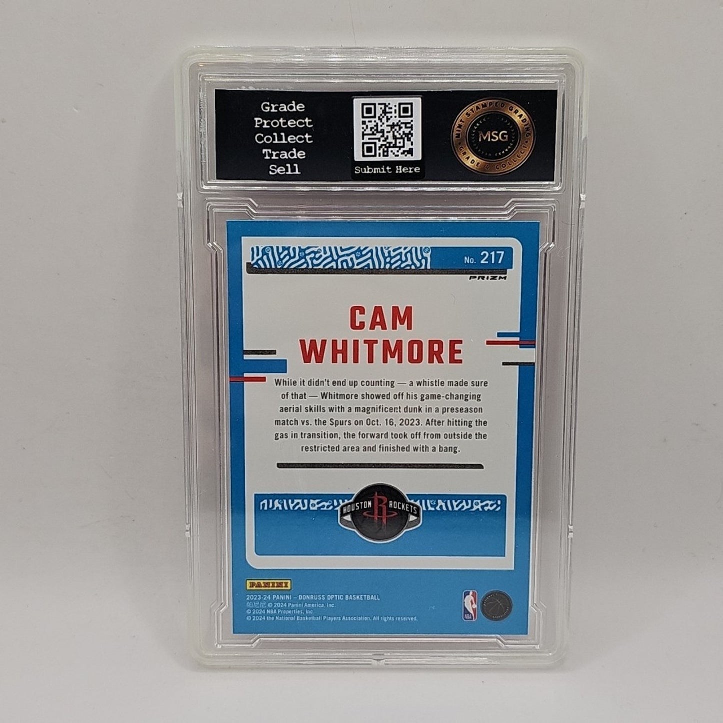 2023-24 Donruss Optic Cam Whitmore Hyper Pink Prizm RC Rated Rookie #217 Graded