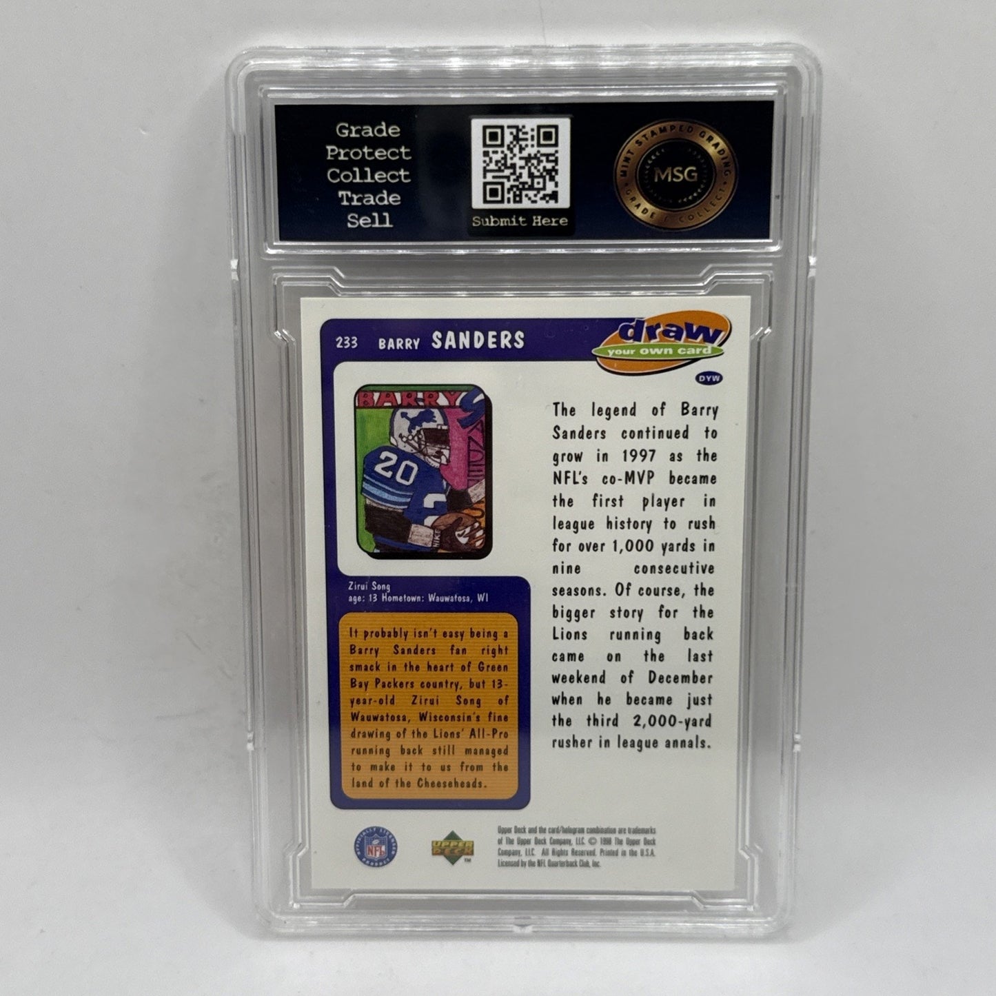 1998 UPPER DECK COLLECTOR'S CHOICE #233 BARRY SANDERS FOOTBALL CARD GRADED 8