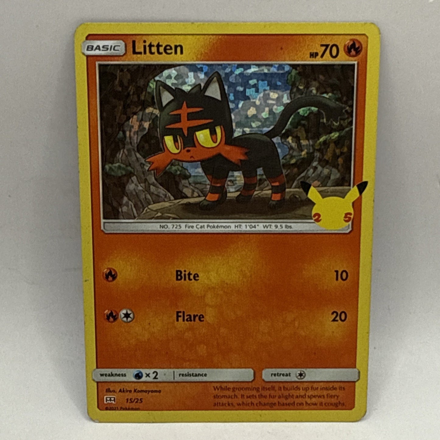 Litten 15/25 Pokemon Card 25th Anniversary Holo HP DMG Trading Card Tcg