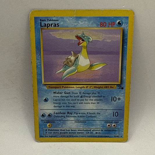 Lapras 25/62 Vintage Rare Fossil Unlimited Pokémon Card HP DMG Card