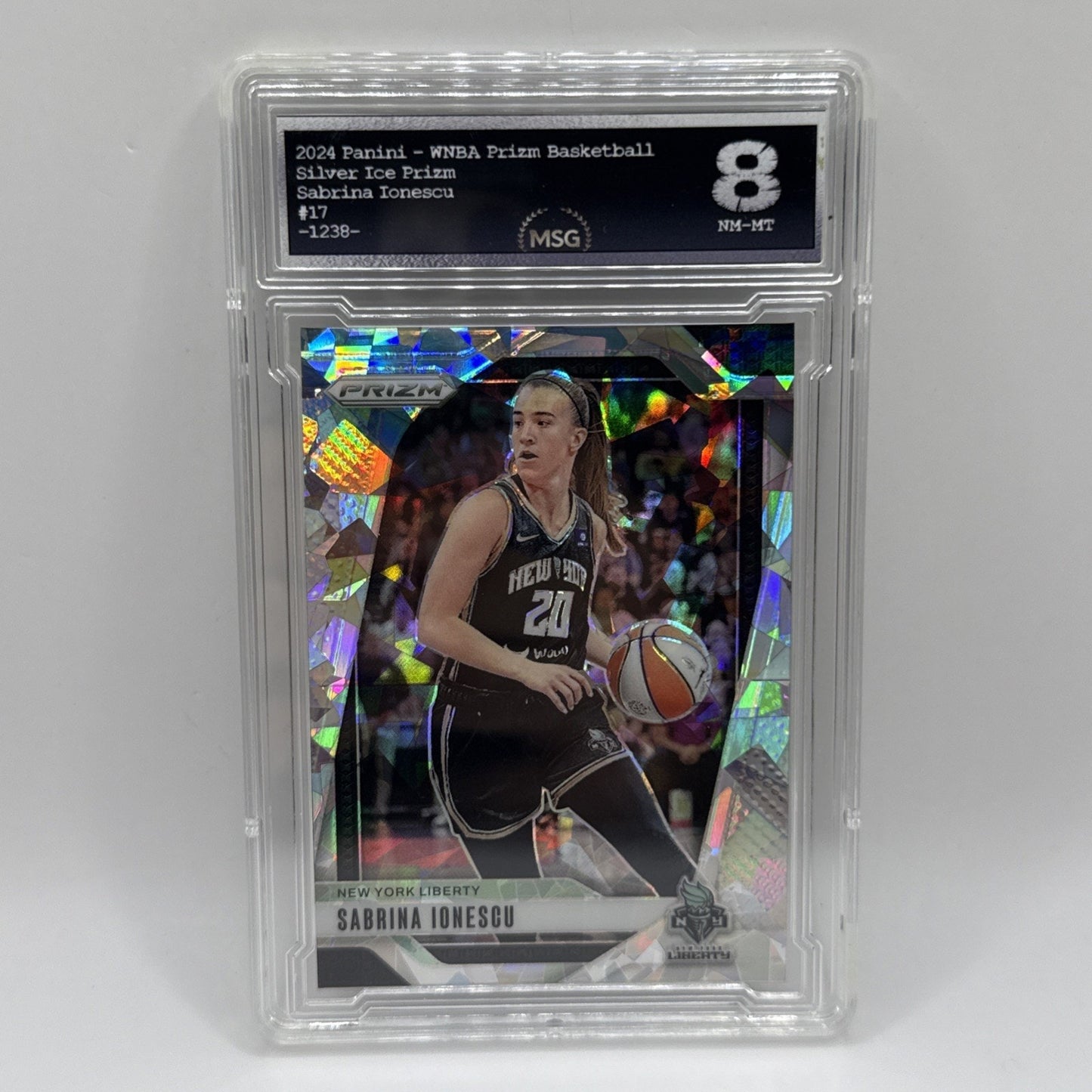 Sabrina Ionescu Ice Prizm 2024 Panini WNBA Prizm #17 New York Liberty Graded 8