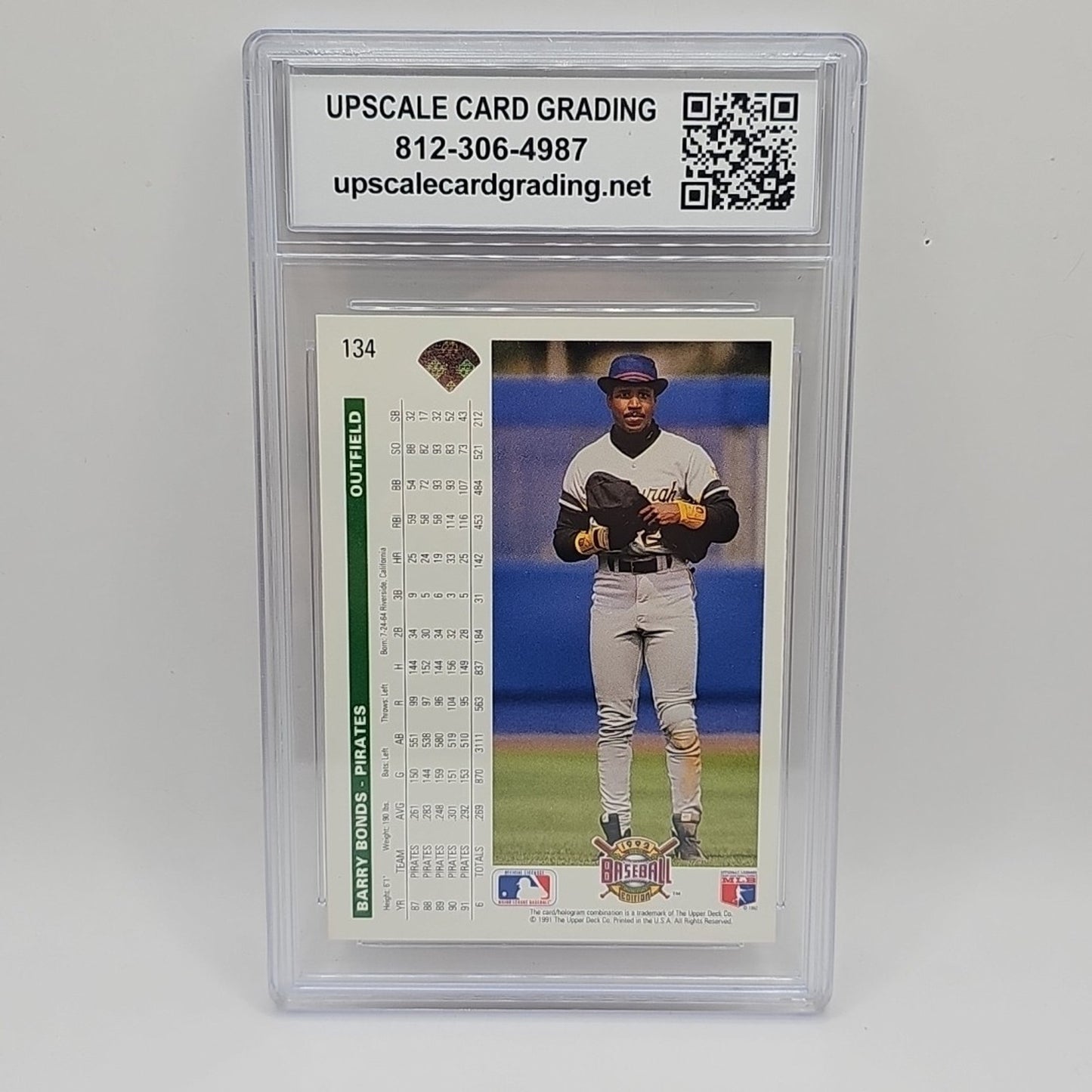 Barry Bonds 1992 Upper Deck #134 Pirates Baseball Card Graded 9 MLB Card