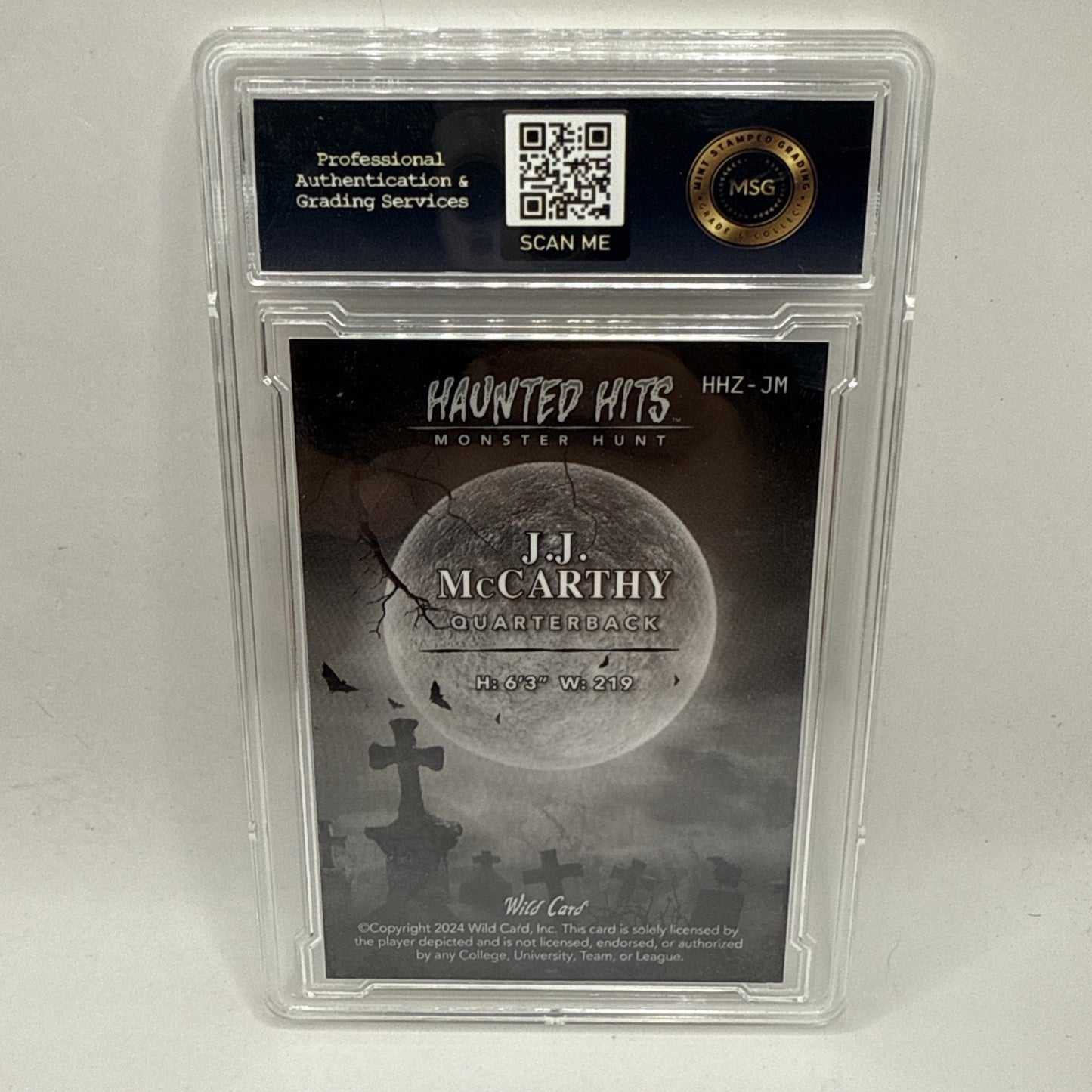 JJ McCarthy 2024 Wild Card Haunted Hits Monster Hunt 2/2 HHZ-JM Rookie RC Graded