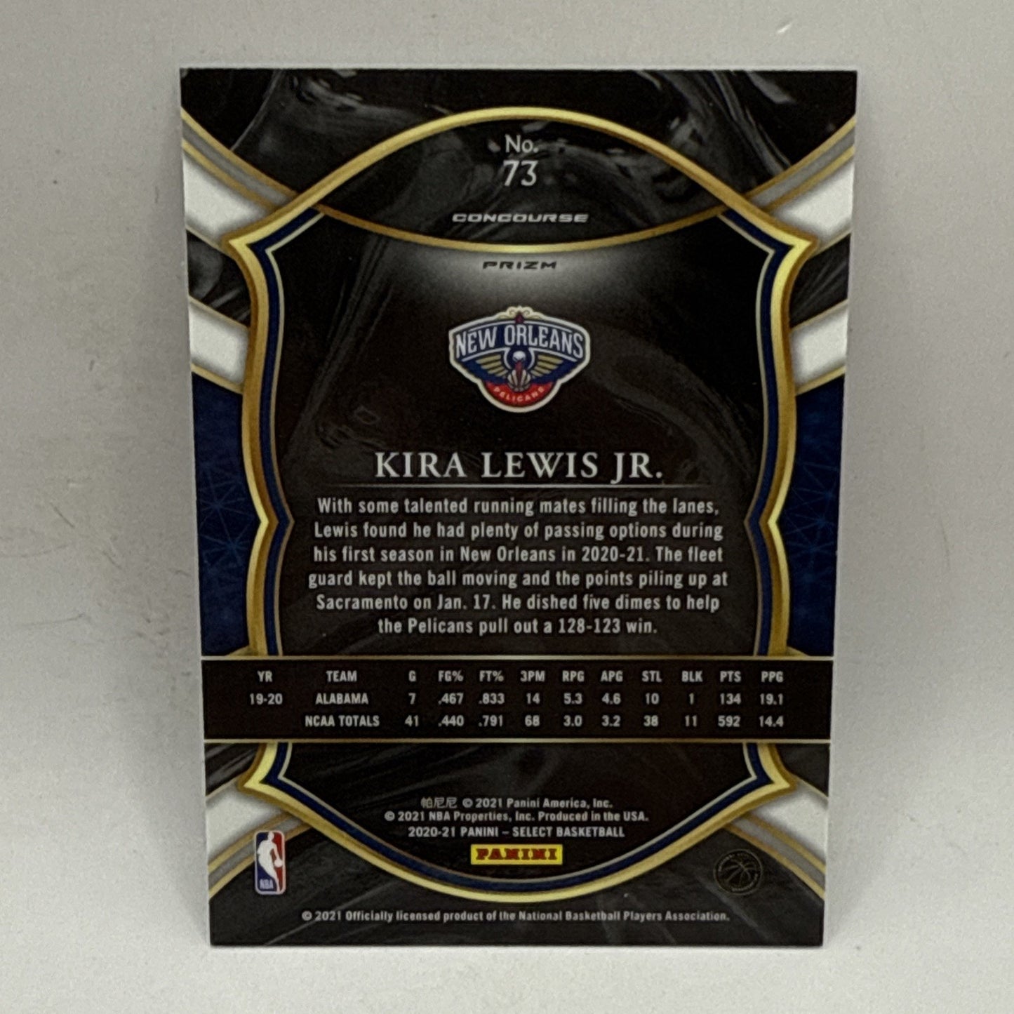 2020-21 PANINI SELECT BASKETBALL KIRA LEWIS JR SILVER DISCO CONCOURSE LEVEL RC