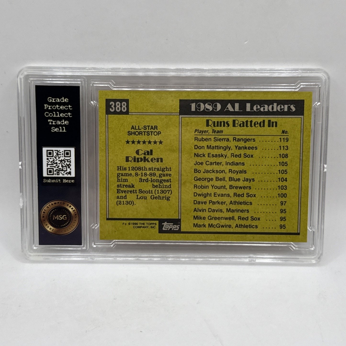 1990 Topps Cal Ripken Jr Baseball Card Baltimore Orioles #388 All Star Graded 8