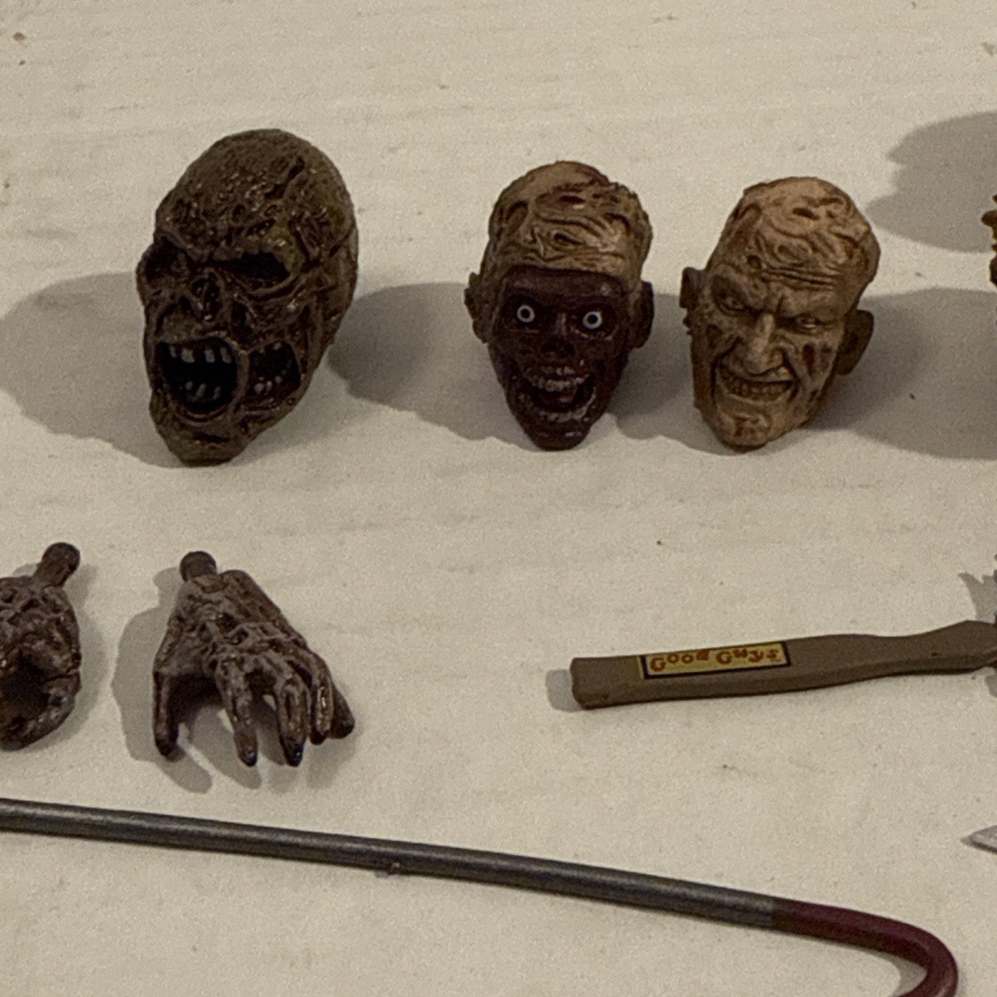 Lot Of Toy Action Figure Freddie & Chuckie Heads, Weapons, Hands, Tools Parts