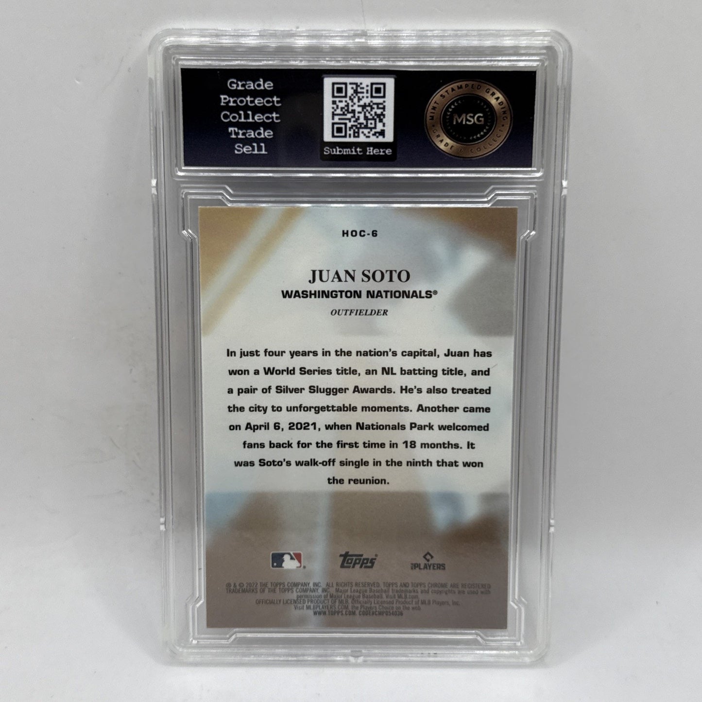 JUAN SOTO! #HOC6 2022 Topps Chrome HEART OF THE CITY Graded 9 Mint MLB