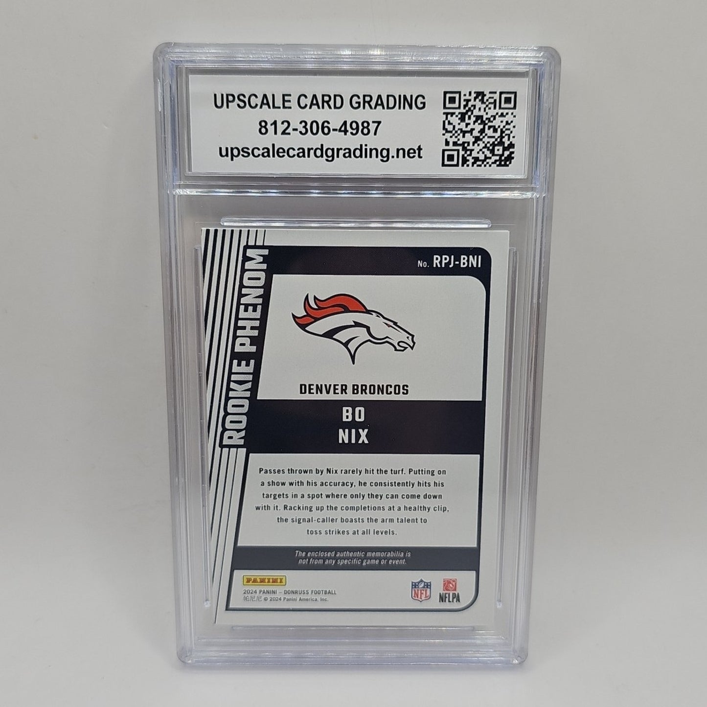 2024 Donruss Rookie Phenom Jerseys #12 Bo Nix RC JERSEY Graded 10 GEM MINT