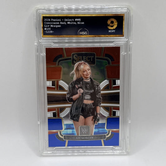 2024 Panini Select WWE - Concourse Red & Blue Prizm #100 Liv Morgan Graded 9