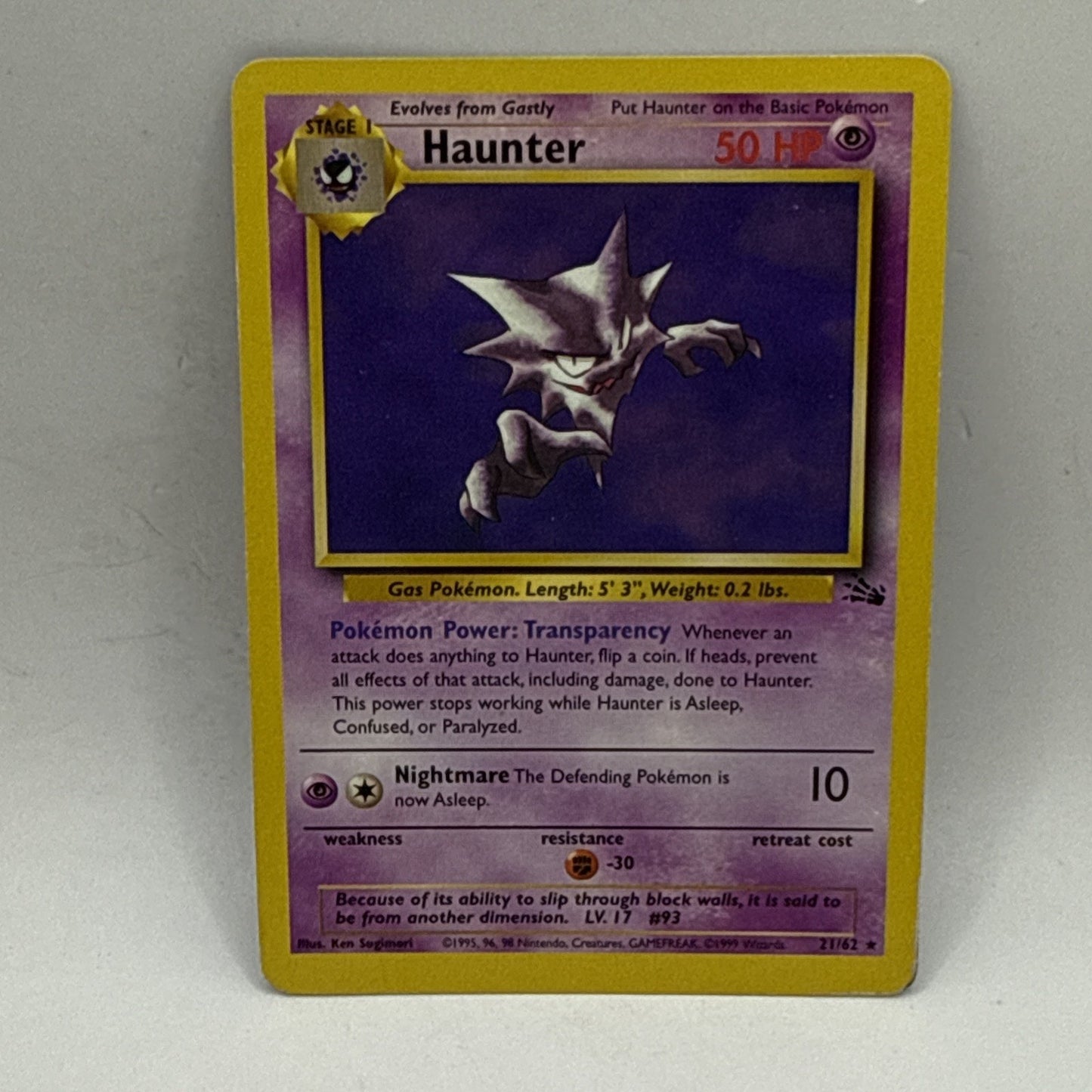 1999 Pokémon TCG Fossil Haunter Non Holo Rare 21/62 HP Collectible Card