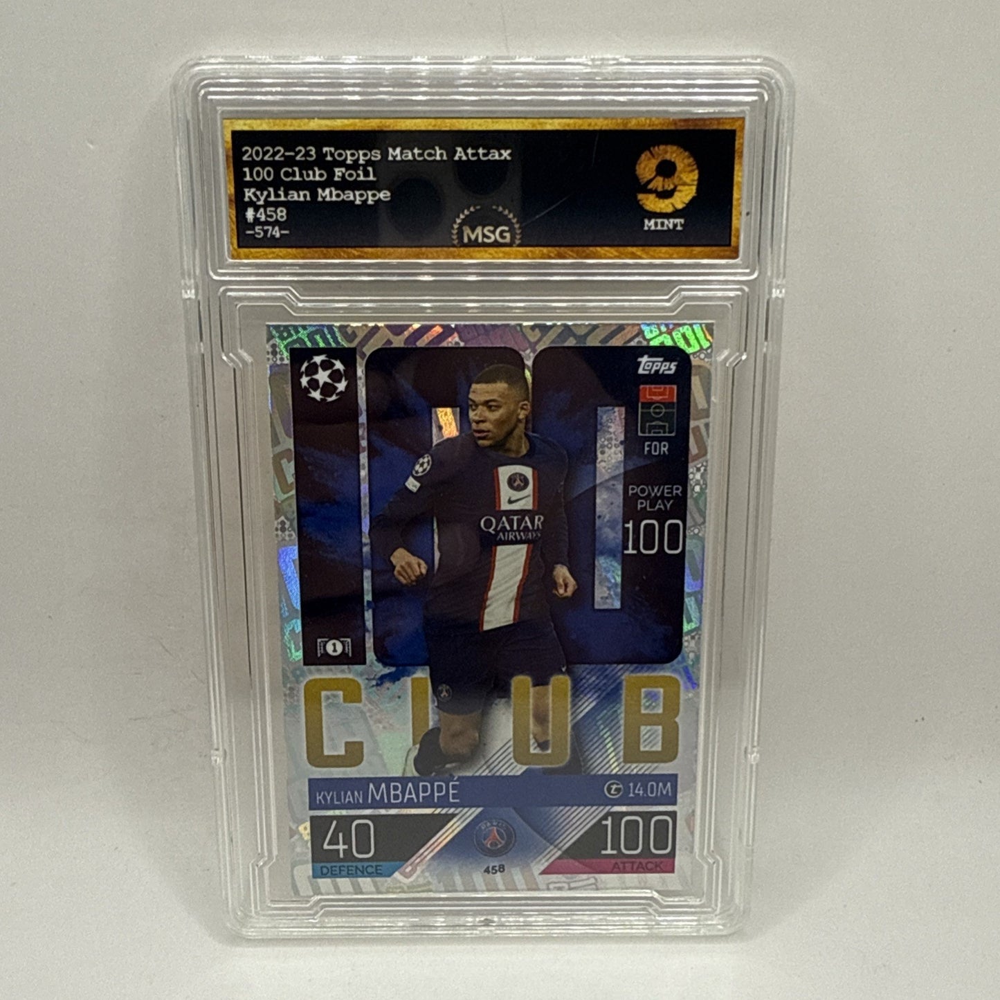 2022-23 Topps Match Attax UEFA Club - 100 Club Kylian Mbappe #458 Graded 9 Mint