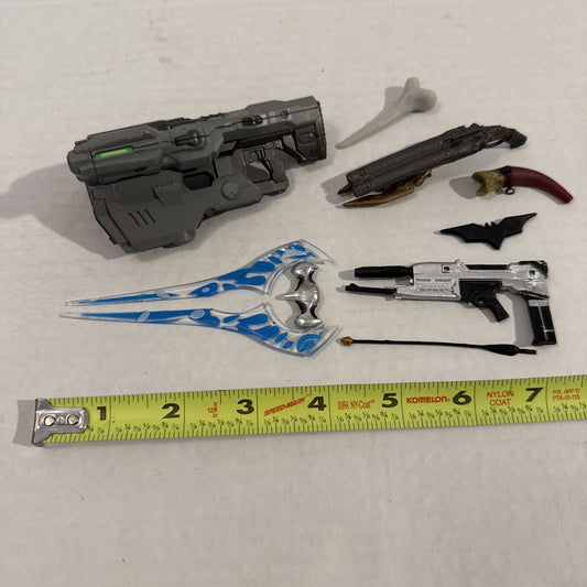 Lot Of Toy Action Figure Weapons - Halo, Doom, Batman, God Of War Parts Play Set