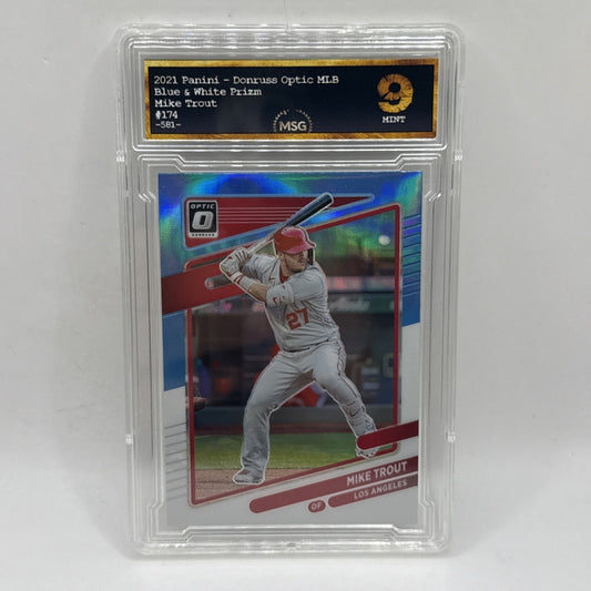 2021 Donruss #174 Mike Trout Blue and White Prizm Graded 9 Mint Los Angeles MLB