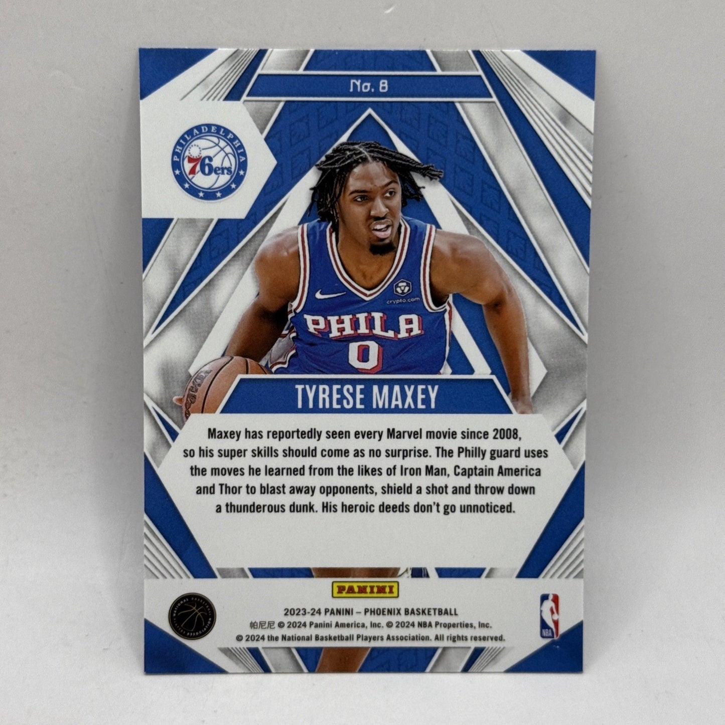 Tyrese Maxey 2023-24 Phoenix Paragon Silver Prizm 76ers Parallel Insert #8