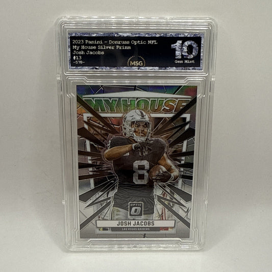 2023 JOSH JACOBS Panini Donruss Optic My House Silver Prizm Raiders Graded 10