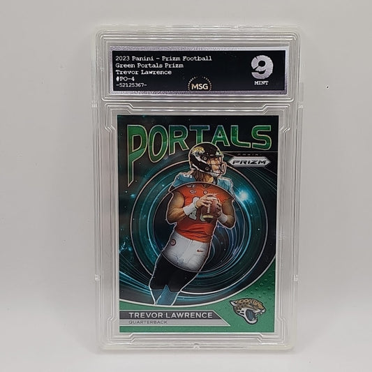 2023 Panini #PO-4 TREVOR LAWRENCE Portals GREEN WAVE Prizm NFL Jaguars Graded