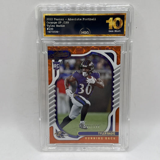 TYLER BADIE 2022 PANINI ABSOLUTE RC RAVENS #199 ORANGE /199 Ravens Graded 10