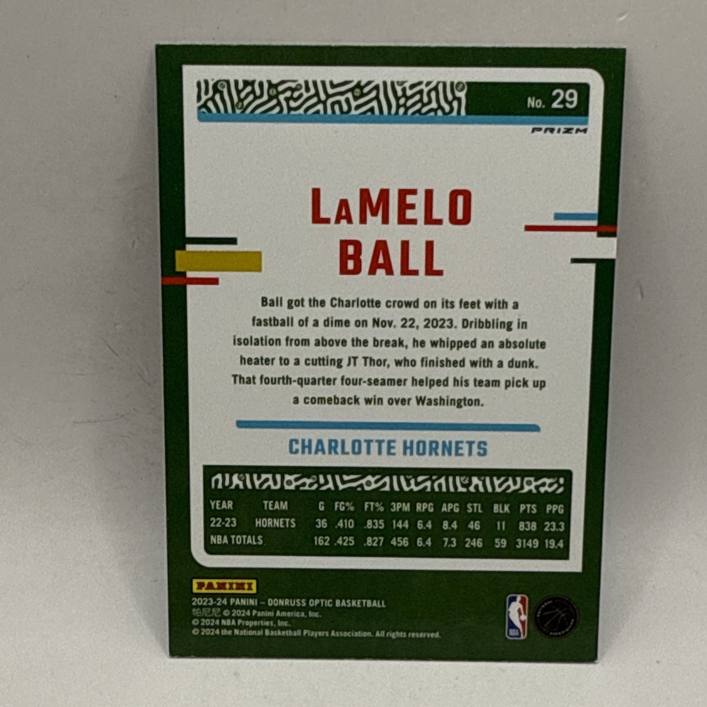 2023-24 Donruss Optic LaMelo Ball Purple Shock Prizm #29 Charlotte Hornets NBA
