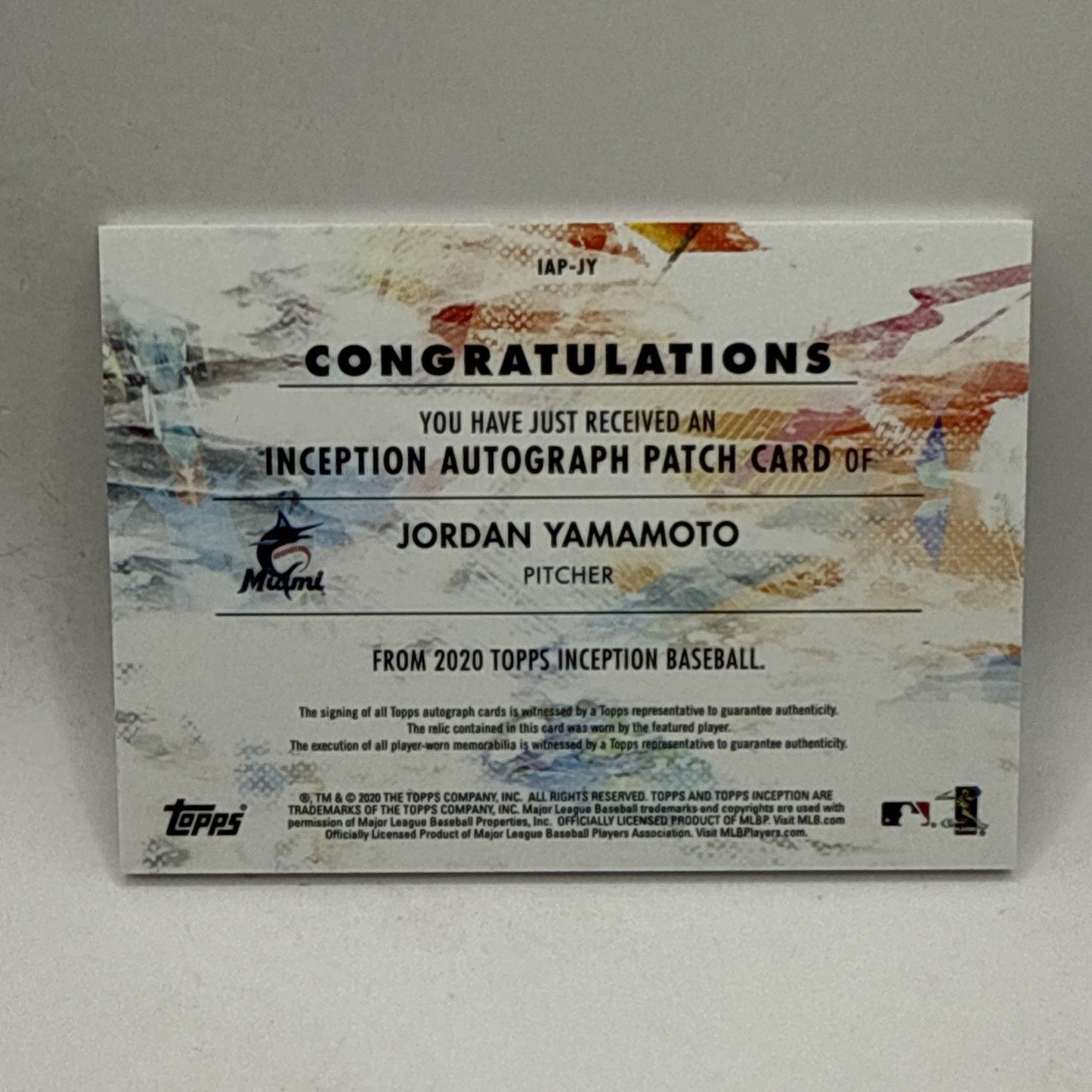 JORDAN YAMAMOTO 2020 Topps Inception Rookie Patch AUTO RPA /155 MARLINS MLB