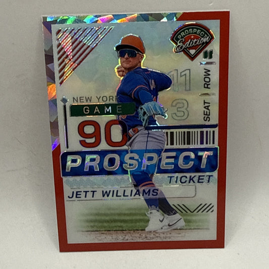 2024 Panini Prospect Edition Jett Williams Prospect Ticket Red Ice SP Mets