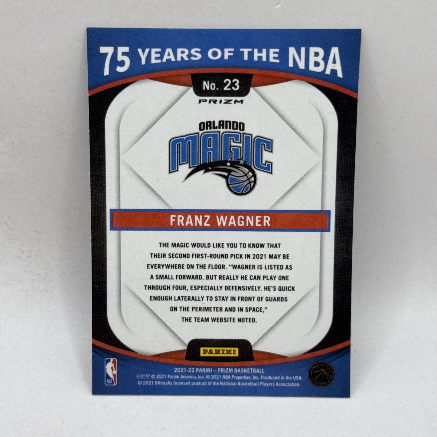 2021-22 Panini Prizm Franz Wagner Rookie RC 75 Years of the NBA Silver NBA Magic
