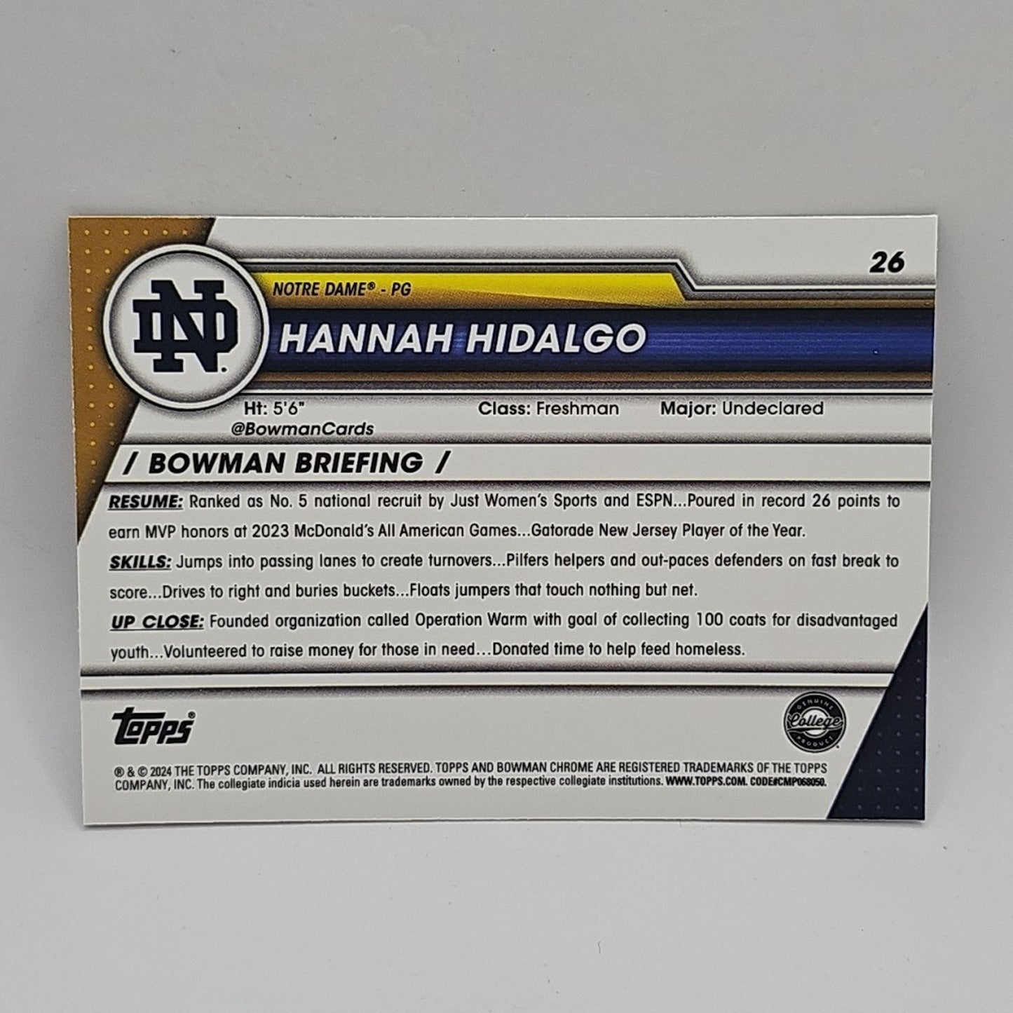 2023-24 Bowman Chrome U Hannah Hidalgo 1st Pink Refractor Rookie