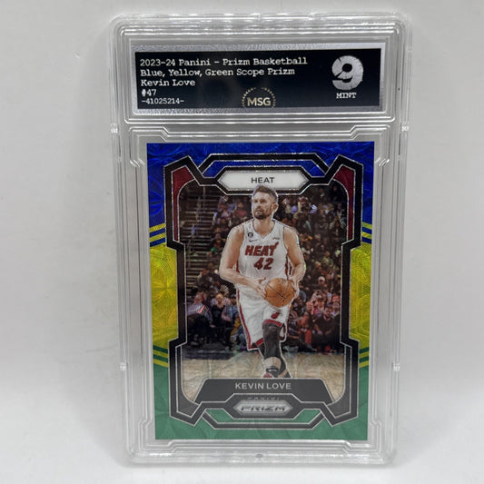 Kevin Love 2023-24 Panini Prizm Choice Blue Yellow Green #47 Heat Graded 9 NBA