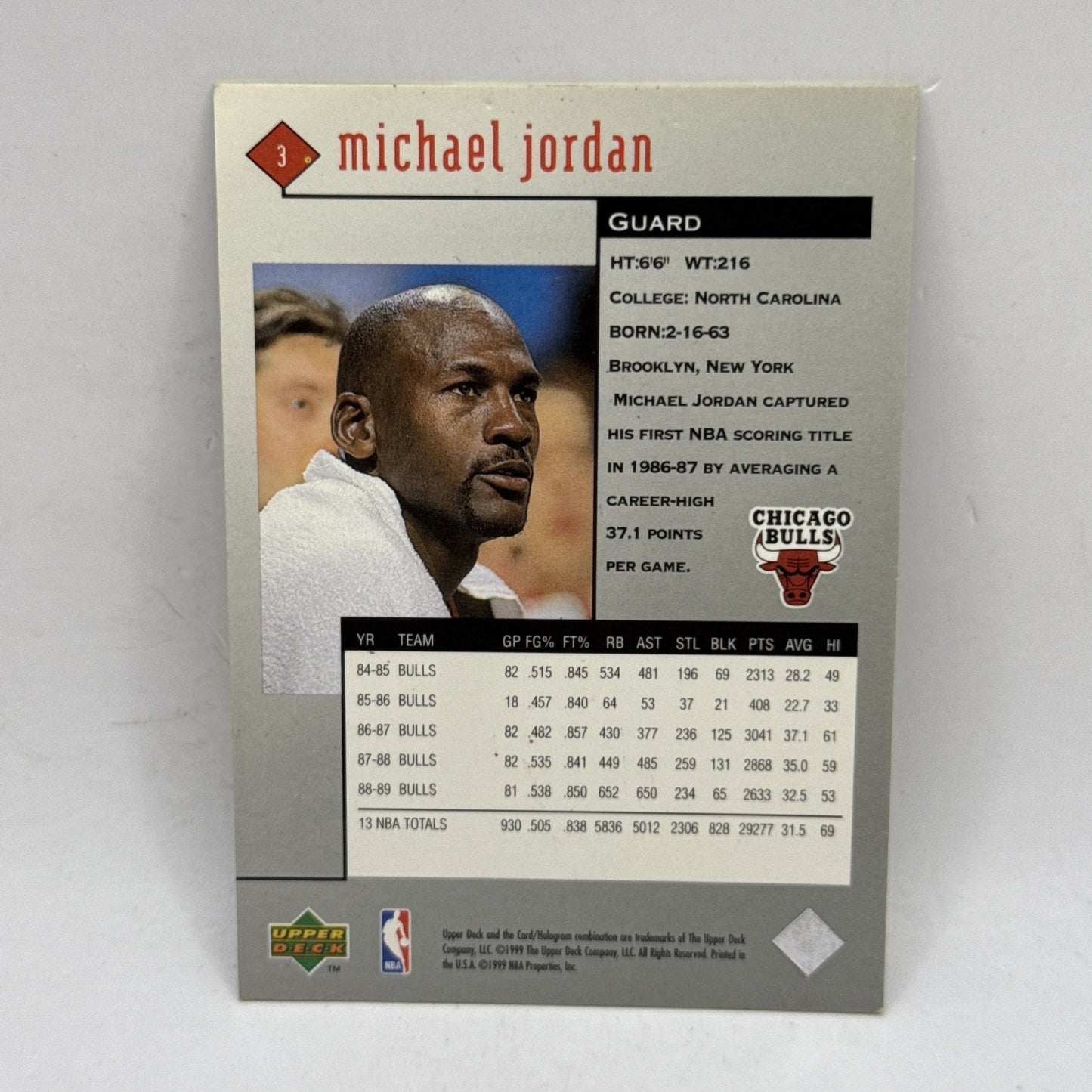 1999 Upper Deck Black Diamond Basketball Michael Jordan Chicago Bulls Card #3
