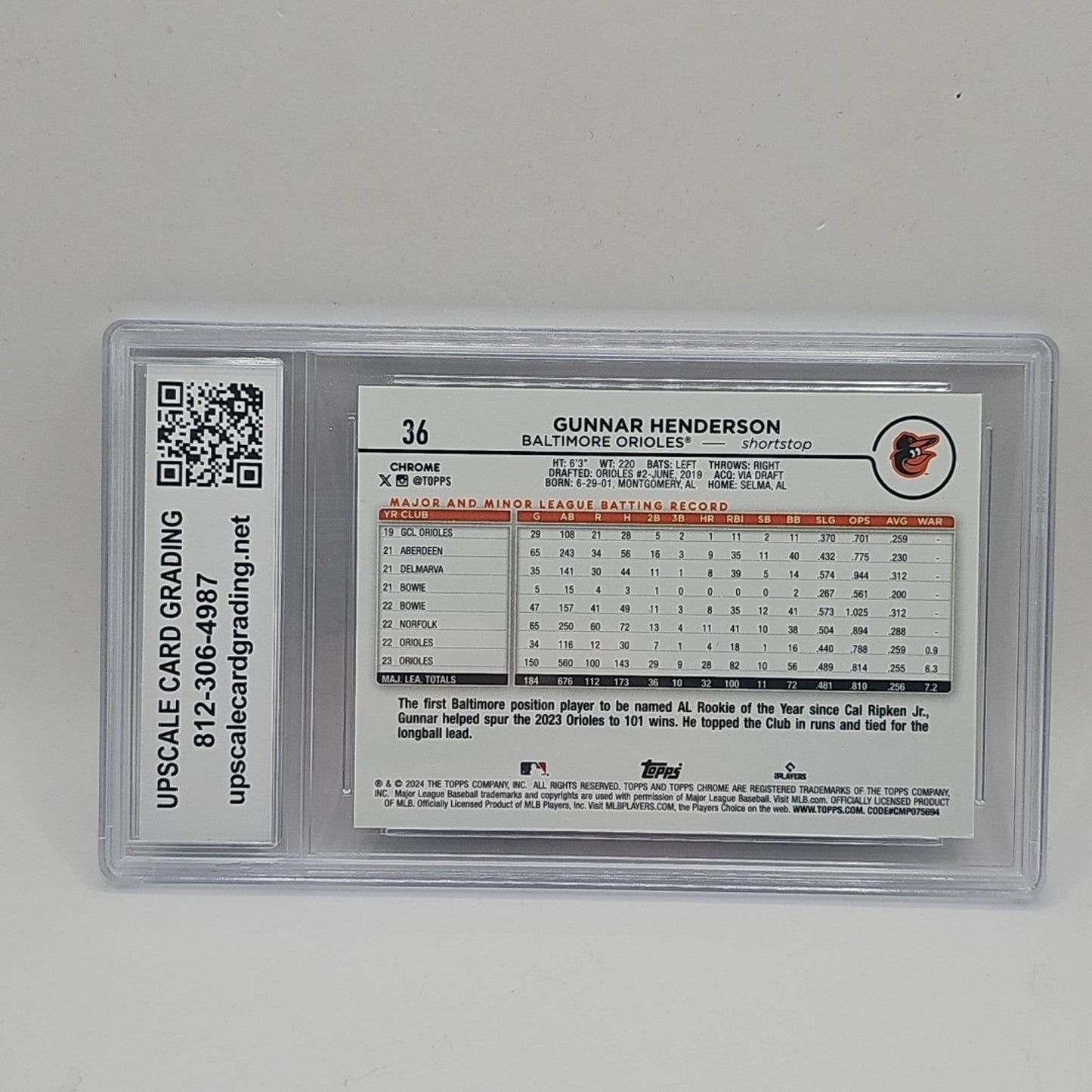 2024 Topps Chrome #36 Gunnar Henderson Graded 9 MLB Orioles
