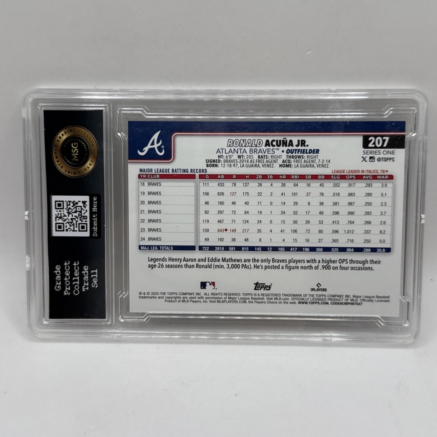 2025 Topps Series 1 Ronald Acuna Jr Spring Training Foil MLB Graded 9 Mint