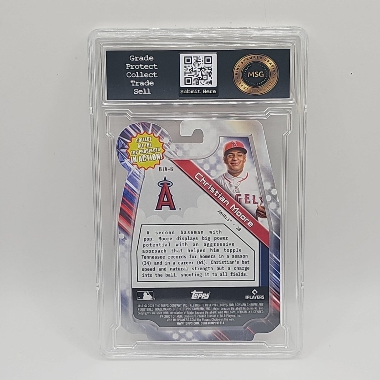 Christian Moore 2024 Bowman Draft Chrome In Action Die-cut Angels Graded 9 MLB
